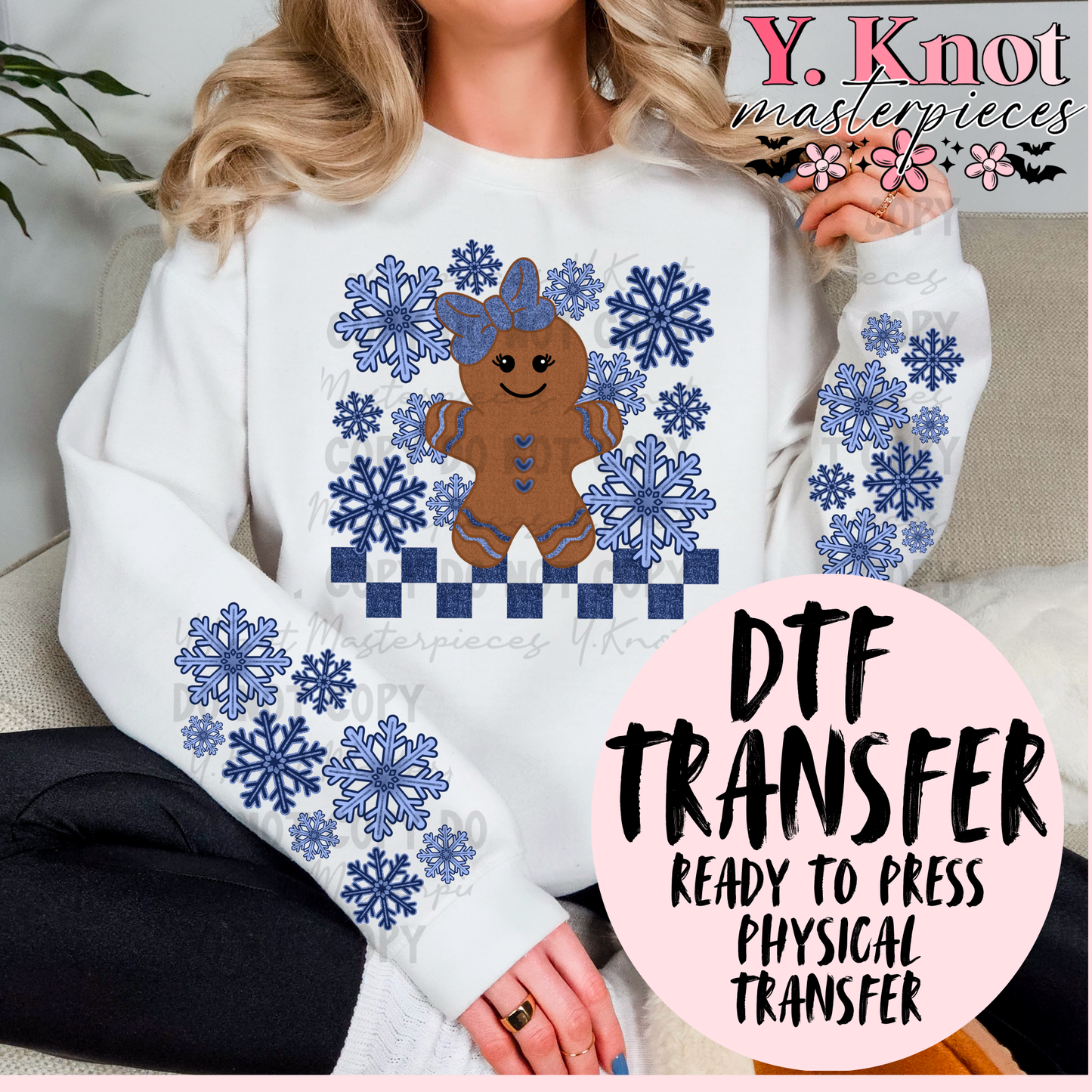 BLUE GINGERBREAD DTF TRANSFER