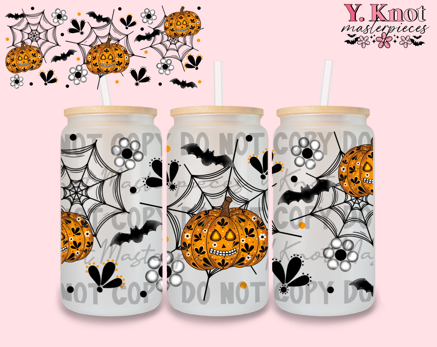 DIA DE LOS MUERTOS PUMPKIN 16oz GLASS WRAP PNG