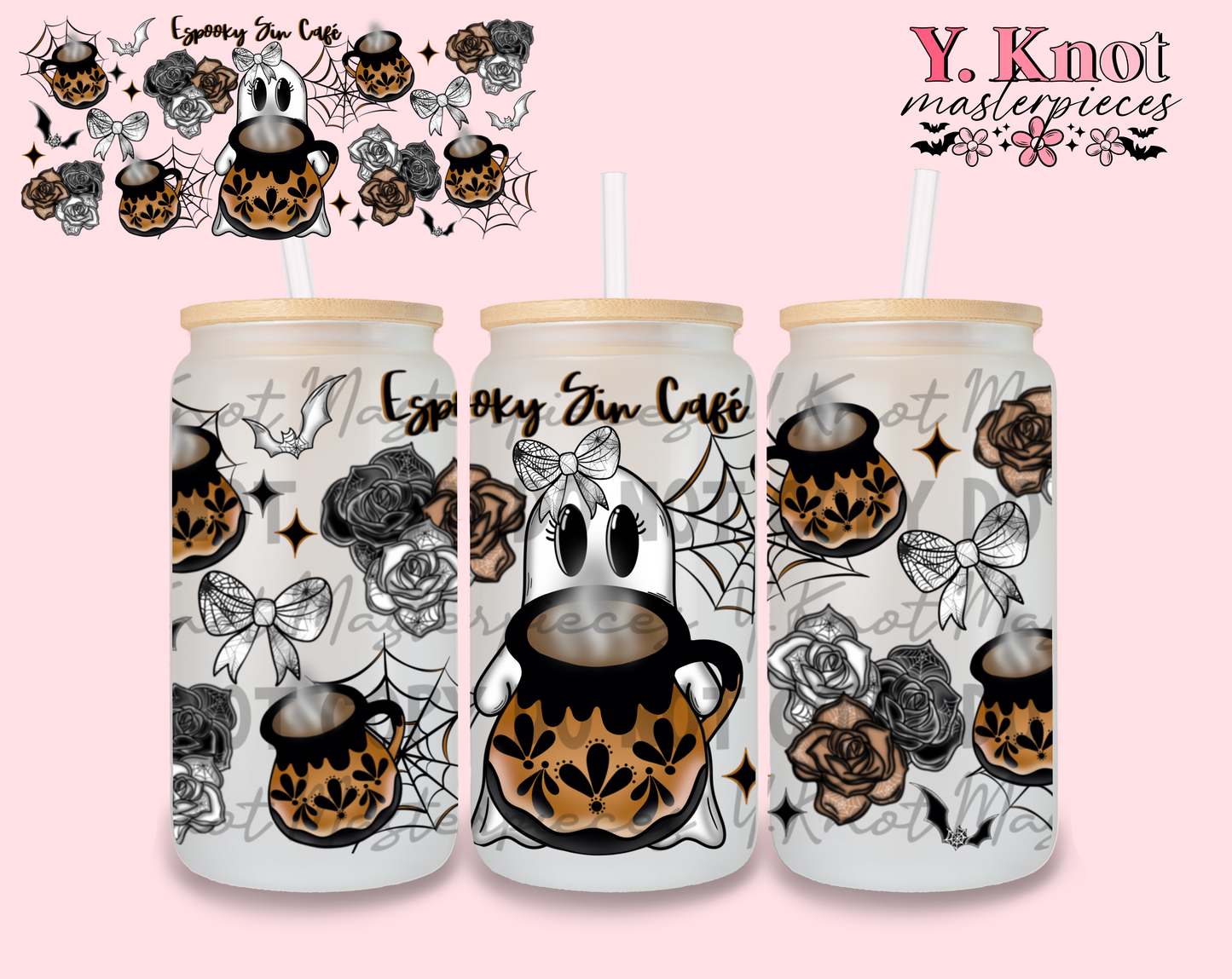 ESPOOKY SIN CAFE 16oz GLASS WRAP PNG