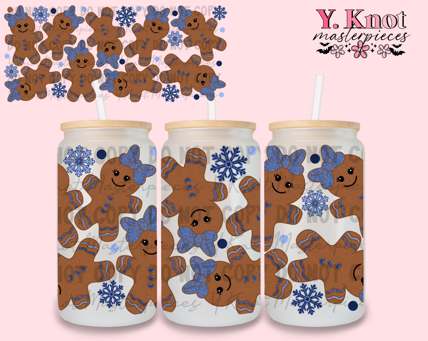 BLUE GINGERBREAD 16oz LIBBEY CUP WRAP PNG