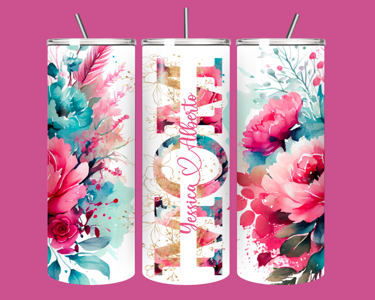 MOM TEAL & PEACH FLORAL TUMBLER