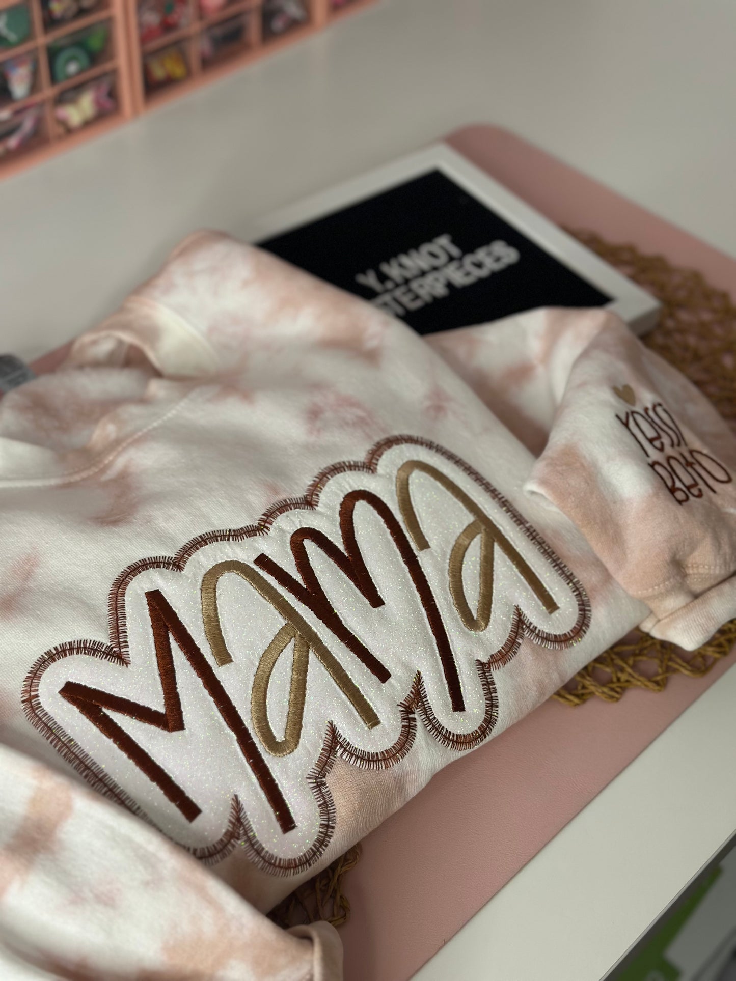 MAMA LATTE GLITTER EMBROIDERED SWEATSHIRT