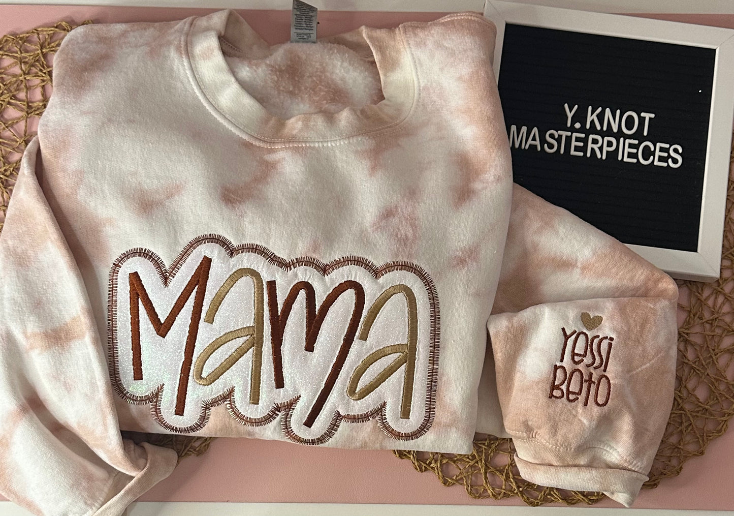 MAMA LATTE GLITTER EMBROIDERED SWEATSHIRT