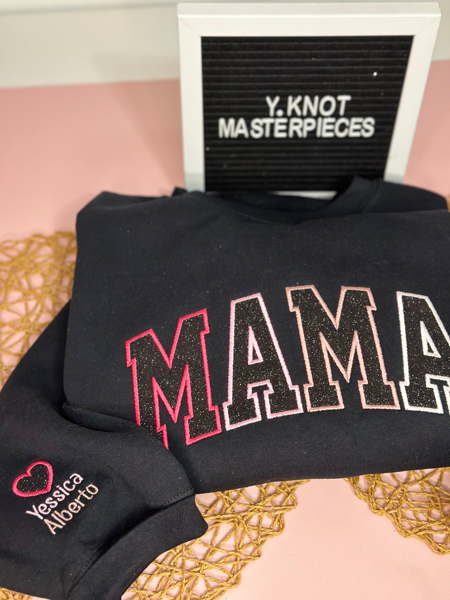 MAMA PINK OMBRE GLITTER EMBROIDERED SWEATSHIRT