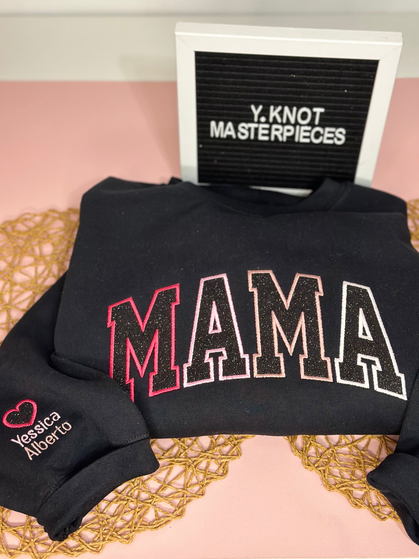 MAMA PINK OMBRE GLITTER EMBROIDERED SWEATSHIRT