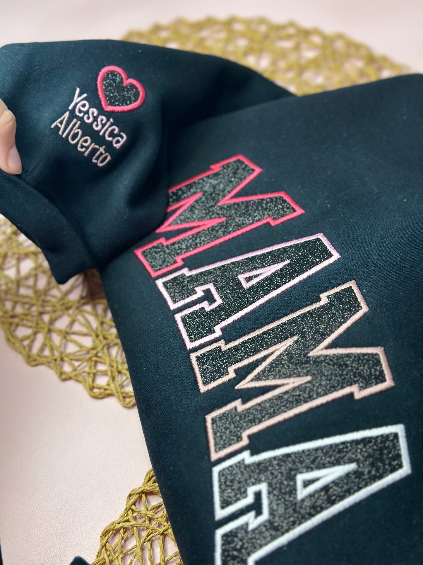 MAMA PINK OMBRE GLITTER EMBROIDERED SWEATSHIRT