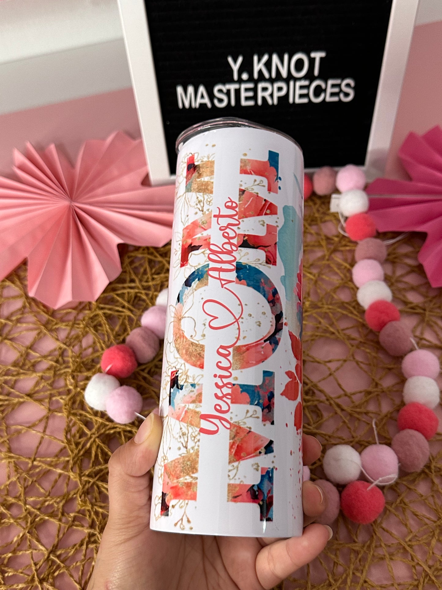 MOM TEAL & PEACH FLORAL TUMBLER