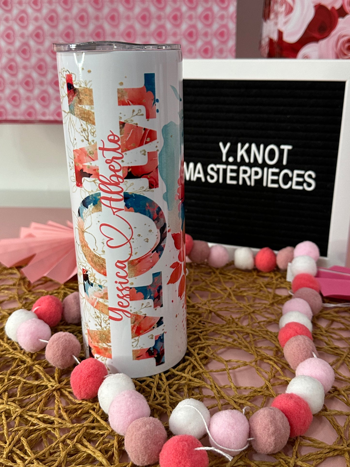 MOM TEAL & PEACH FLORAL TUMBLER