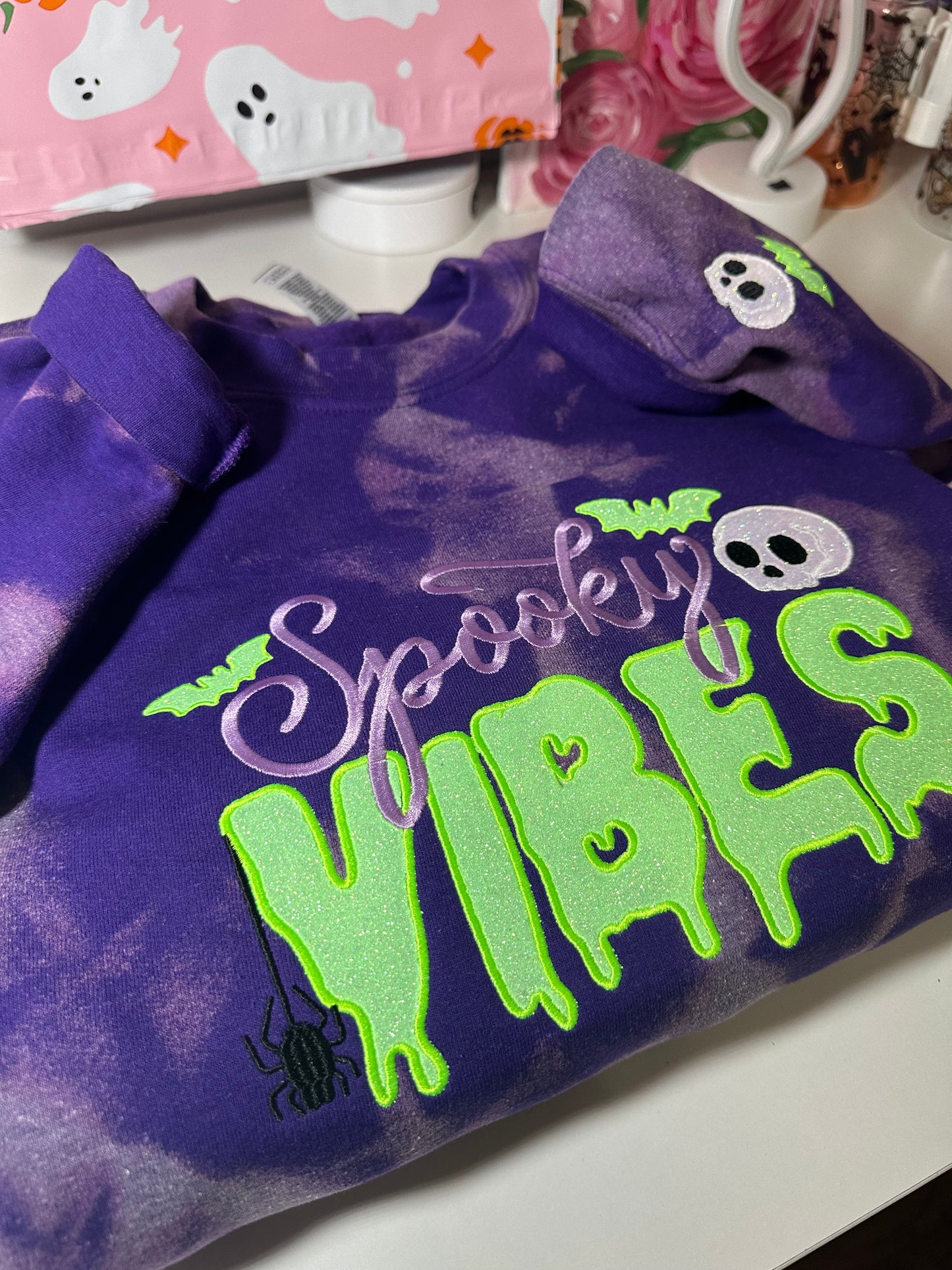 SPOOKY VIBES PURPLE BLEACHED SWEATER& HOODIE
