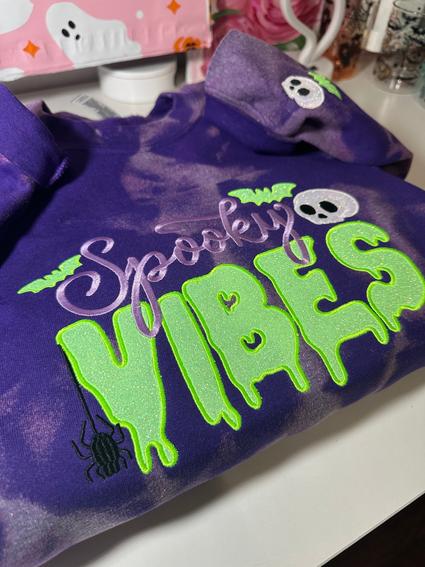 SPOOKY VIBES PURPLE BLEACHED SWEATER& HOODIE
