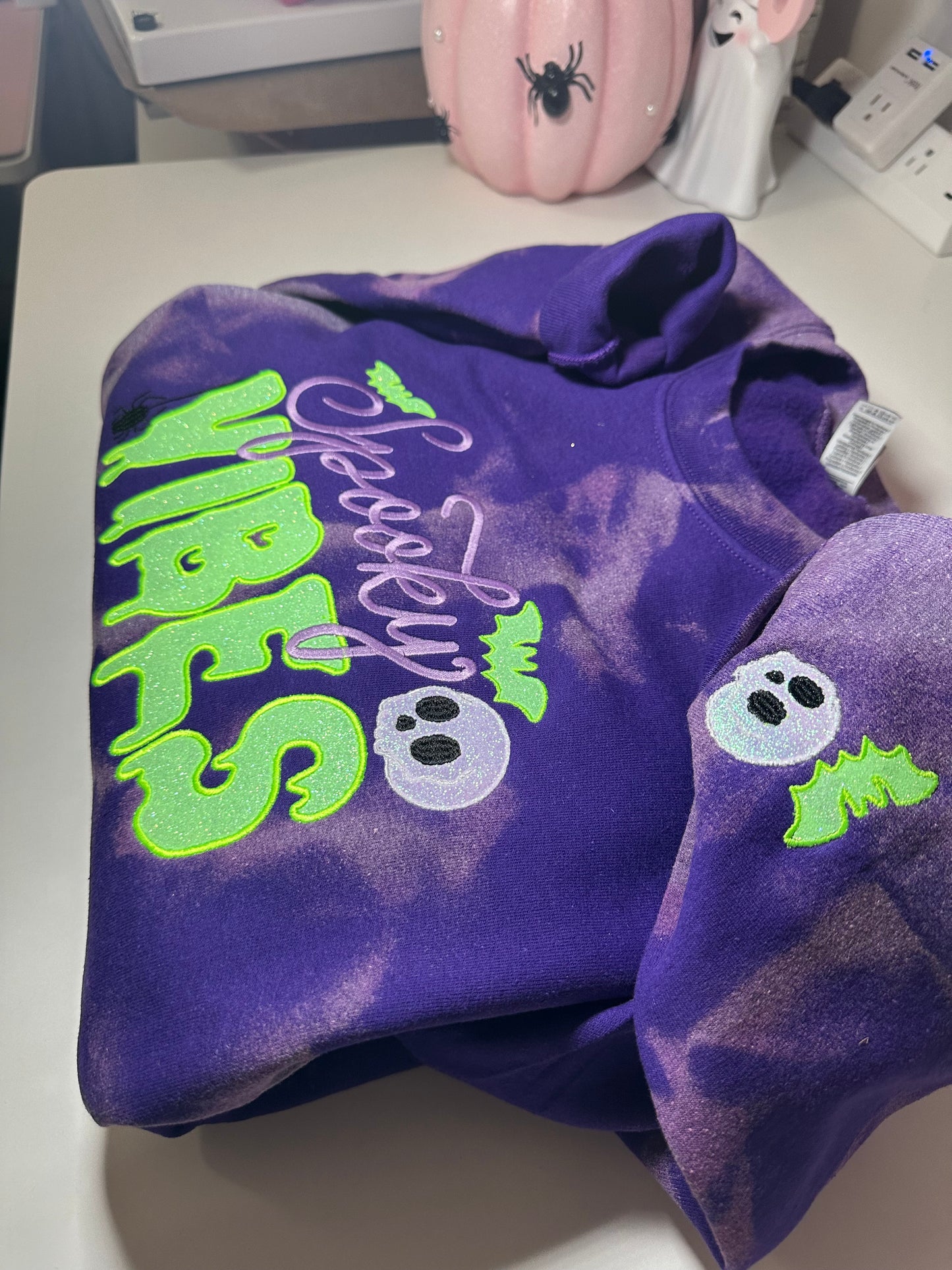 SPOOKY VIBES PURPLE BLEACHED SWEATER& HOODIE