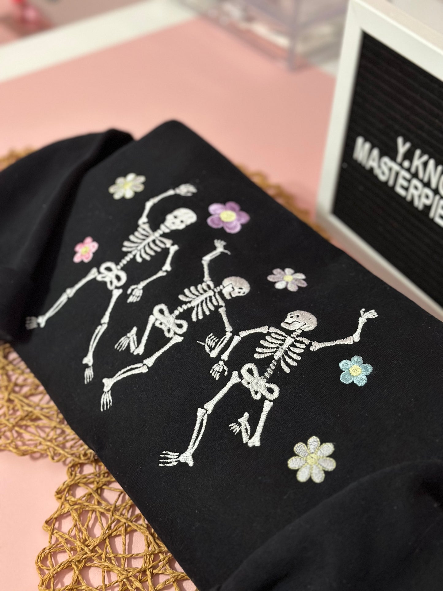 FLORAL SKELETON EMBROIDERED SWEATER