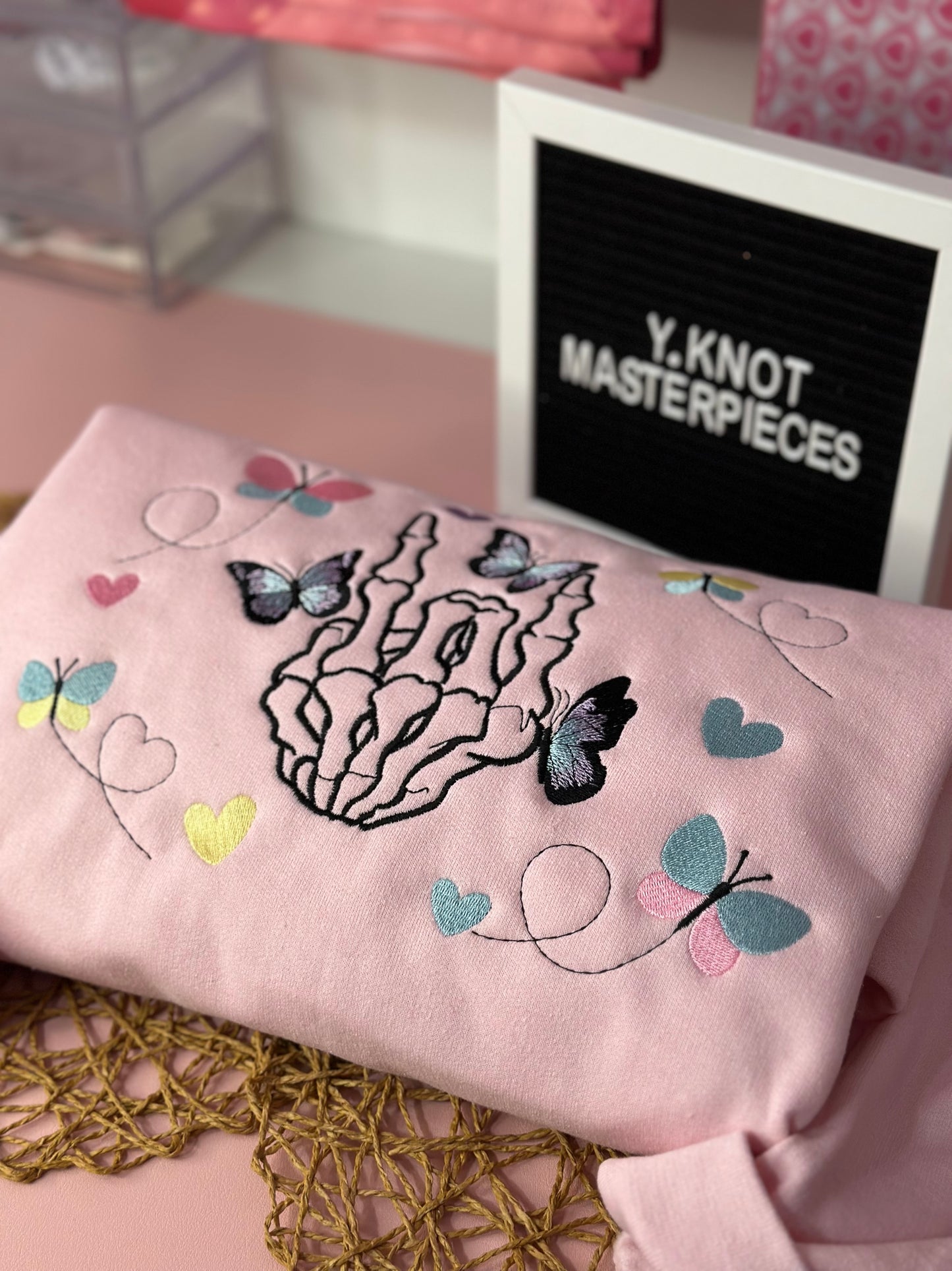 SKELLIE & BUTTERFLY EMBROIDERED SWEATER