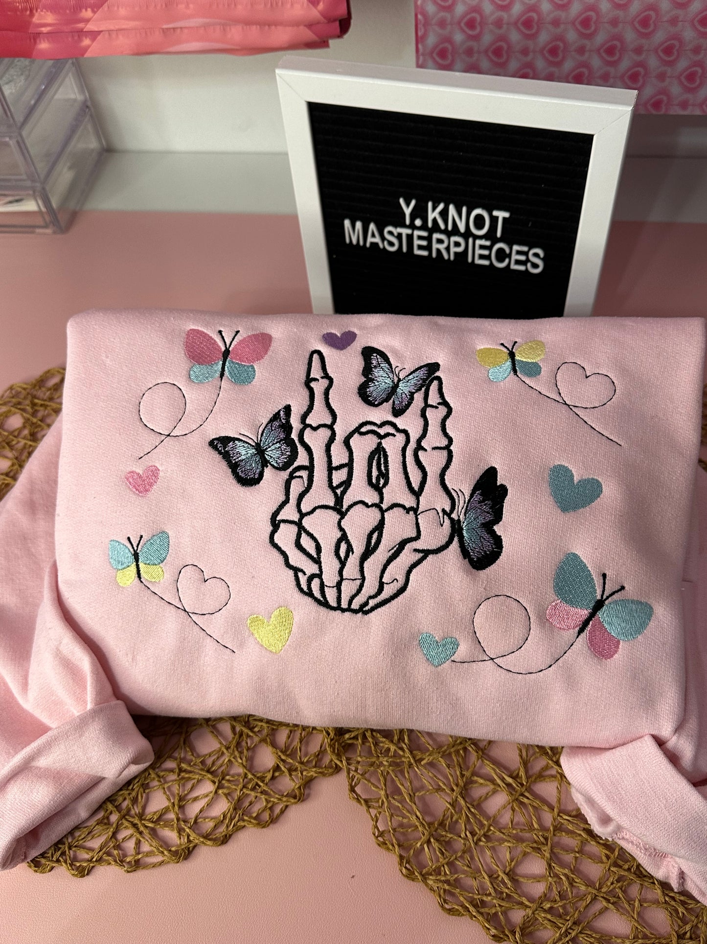 SKELLIE & BUTTERFLY EMBROIDERED SWEATER