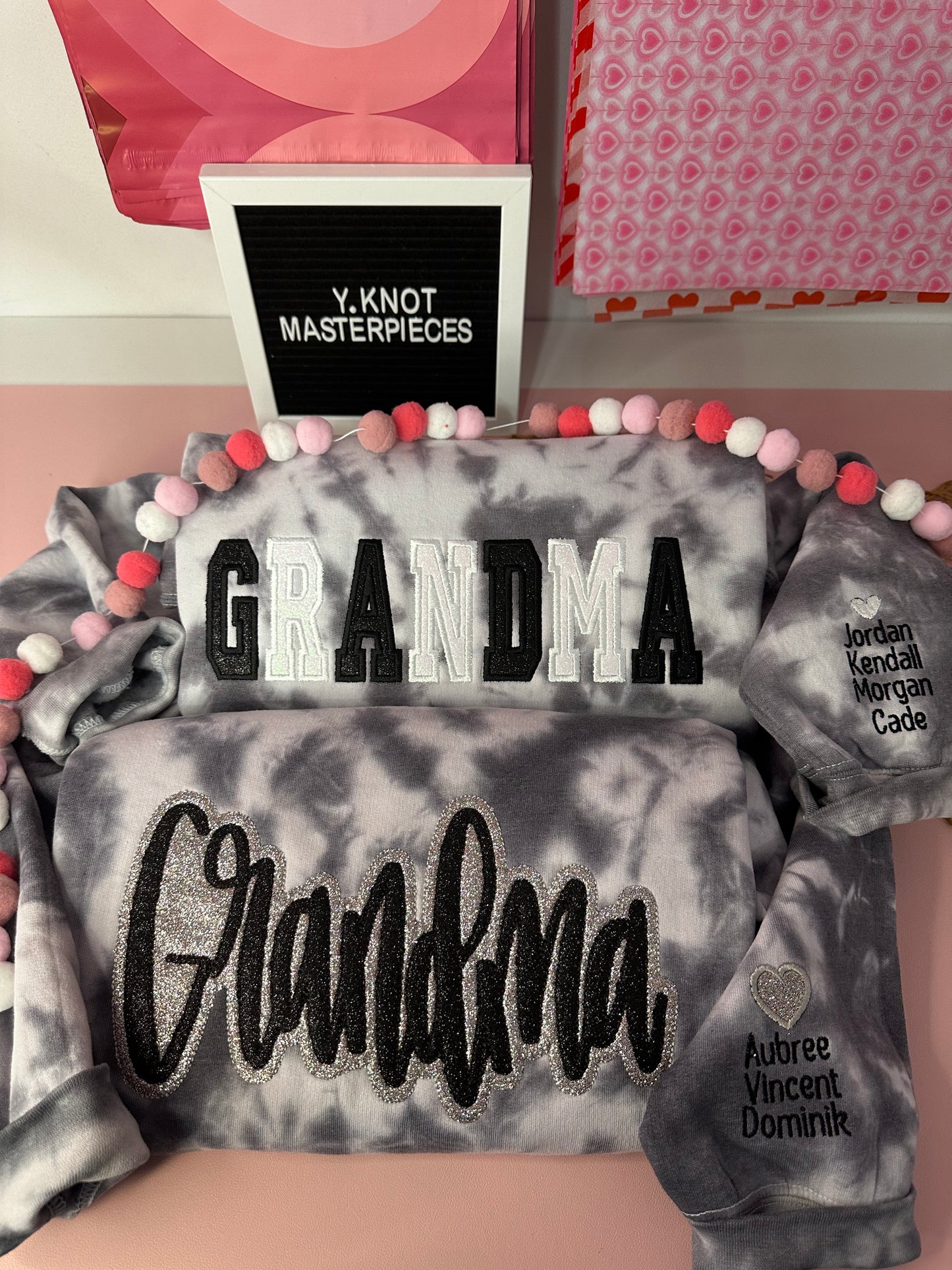 GRANDMA BLACK & GREY TIE DYE EMBROIDERED SWEATER