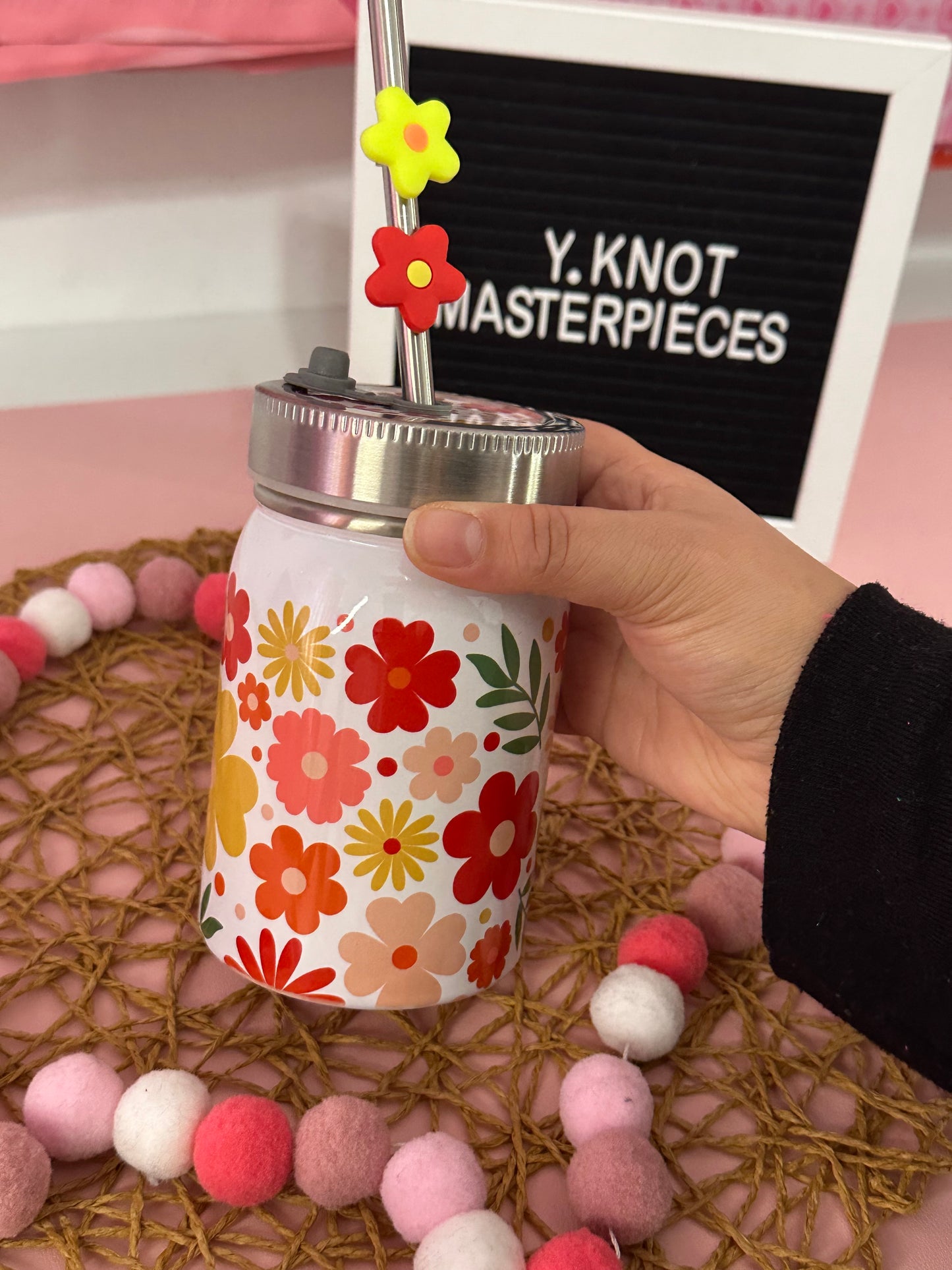 BOHO FLOWER MASON JAR