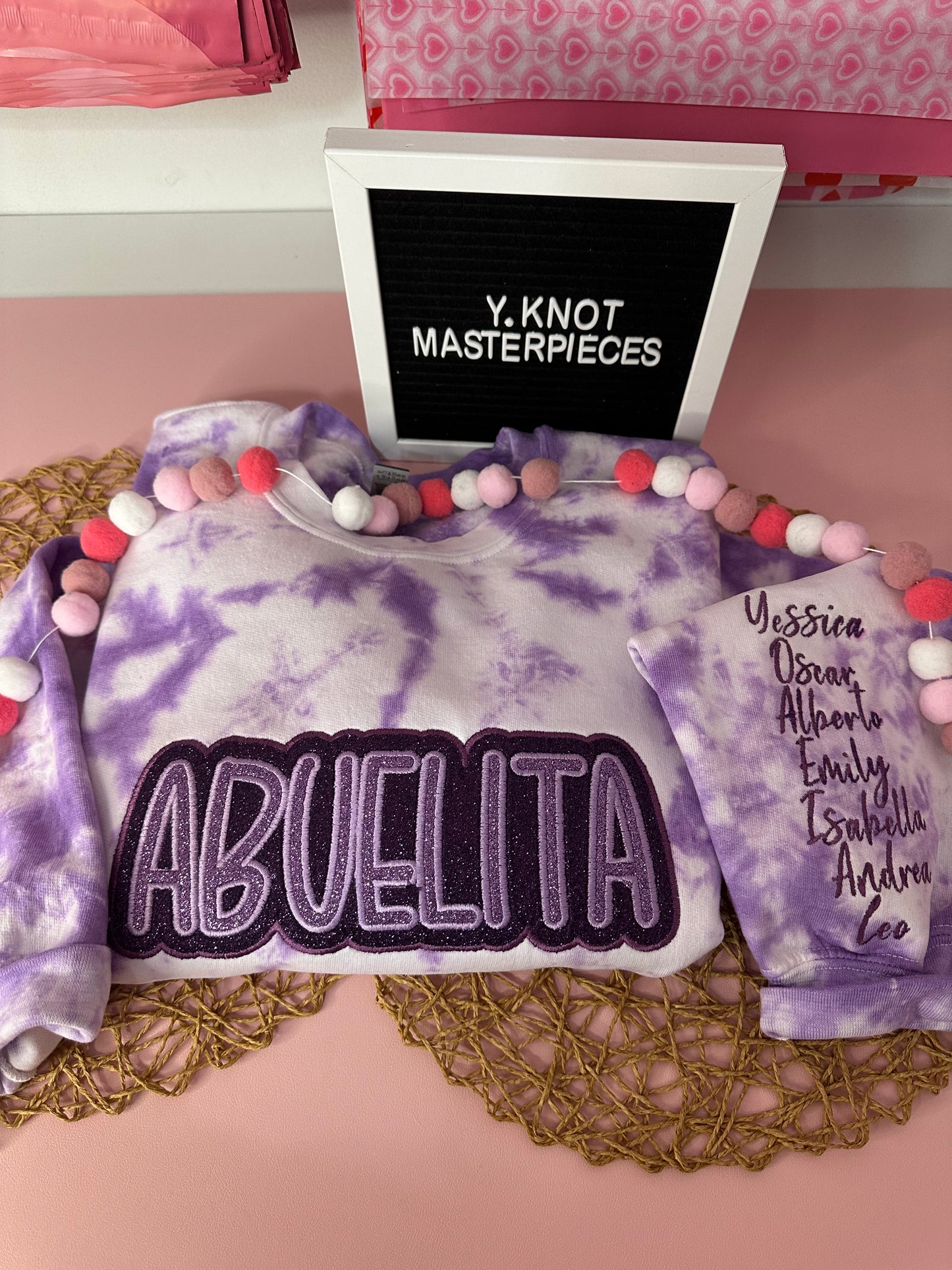 ABUELITA PURPLE TIE DYE EMBROIDERED SWEATER