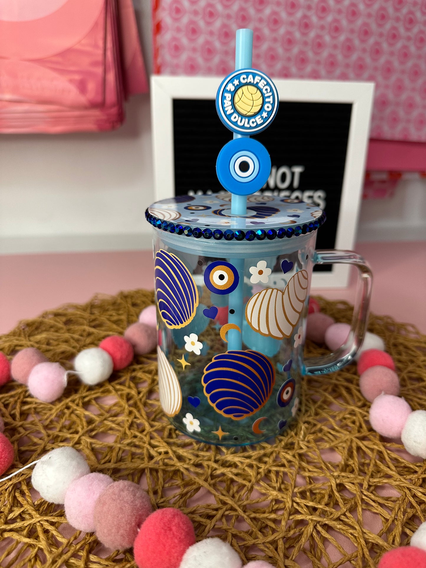 BLUE CONCHITAS Y MAL DE OJO GLASS MUG