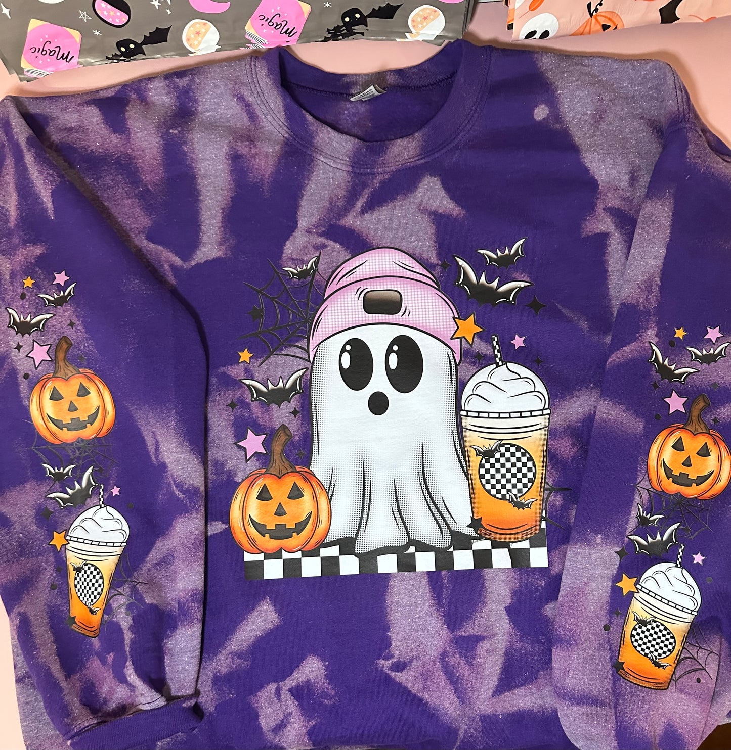 PUMPKIN GHOSTIE BLEACHED SWEATER