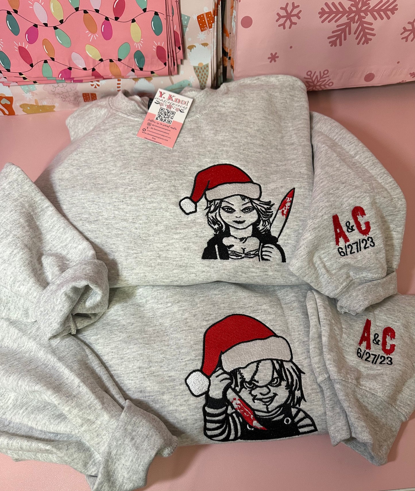 MERRY CHUKY AND BRIDE SWEATERS