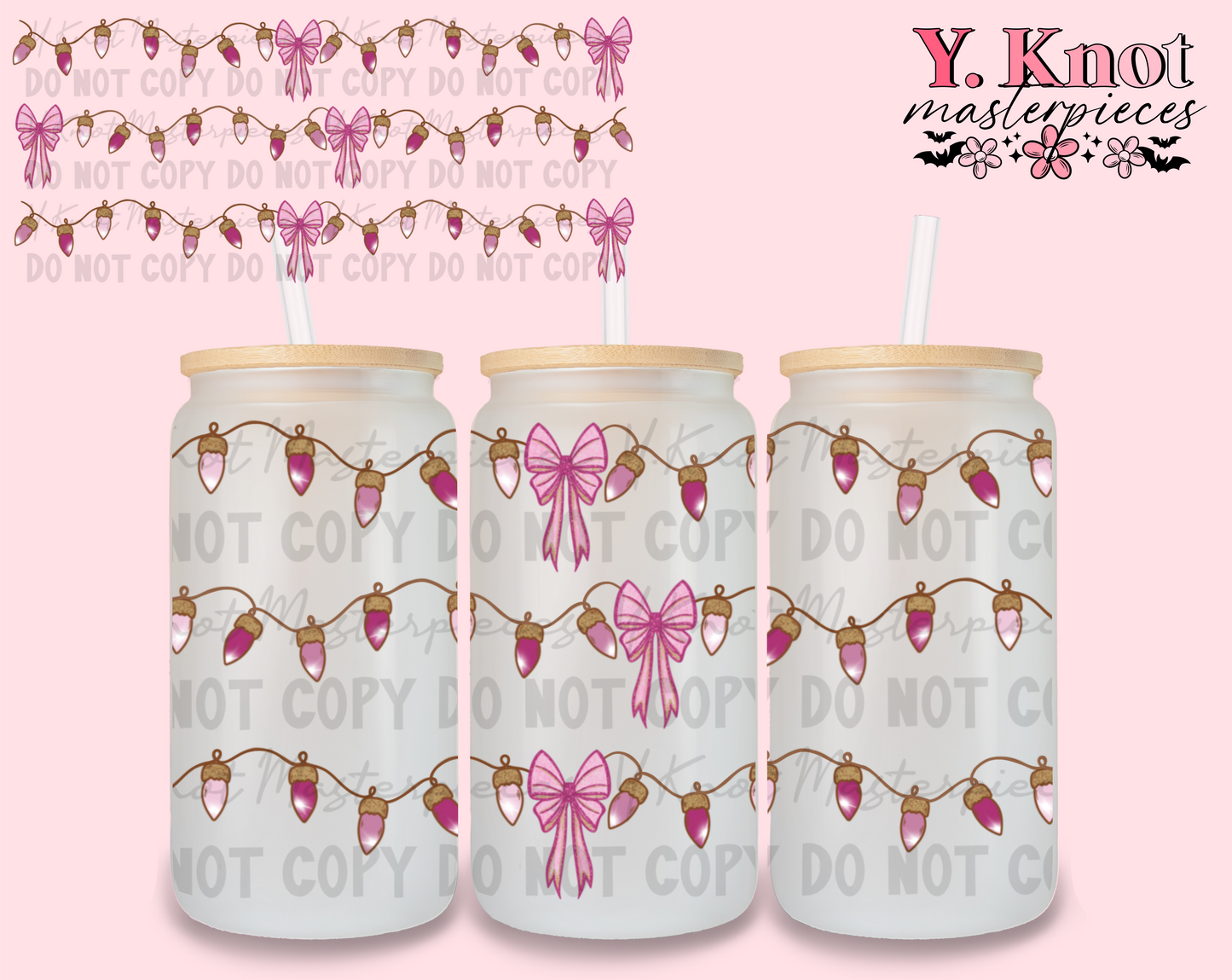 PINK CHRISTMAS LIGHTS 16oz LIBBEY CUP WRAP PNG