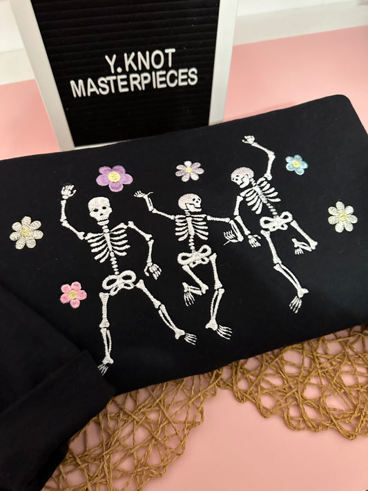 FLORAL SKELETON EMBROIDERED SWEATER