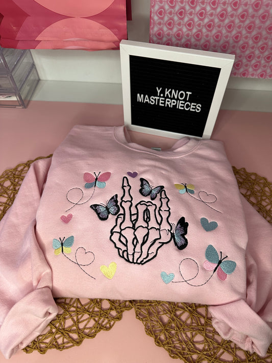 SKELLIE & BUTTERFLY EMBROIDERED SWEATER