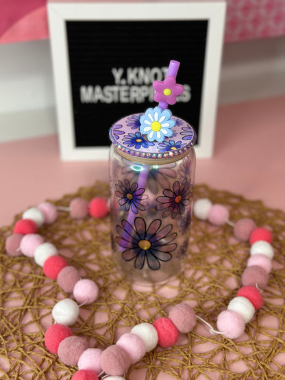 GLITTER FLORAL GLASS CUP